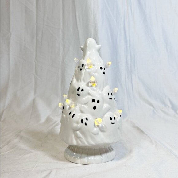 Retro Style 9" Cute Marshmallow Ghost Spooky Halloween Ceramic Christmas Tree - Picture 3 of 6